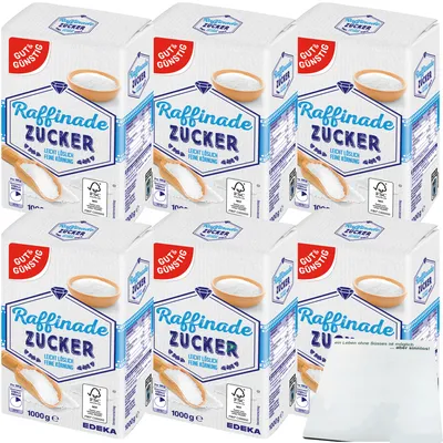 Produktbild von Gut & Günstig Raffinade Zucker leicht löslich feine Körnung 6er Pack (6x1kg Packung) + usy Block