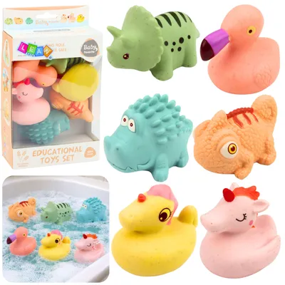 Image de Ensemble d'animaux éducatifs en caoutchouc pour le bain, jeux pastel 6 pièces.