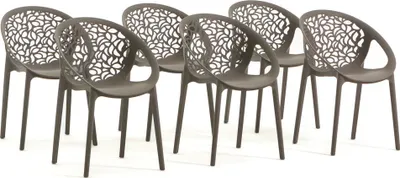 Image de lot de 6 chaises empilables en résine renforcée de fibre de verre pour l'extérieur, le jardin, les bars et les restaurants - design moderne inspiré de la nature - AMBRA - Gris pigeon