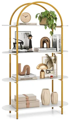 Immagine prodotto di Libreria KOMFOTTEU a 4 ripiani, scaffale industriale aperto con robusta struttura in metallo, per ufficio, casa, soggiorno e camera da letto, 95 x 34 x 156 cm (bianco + oro)