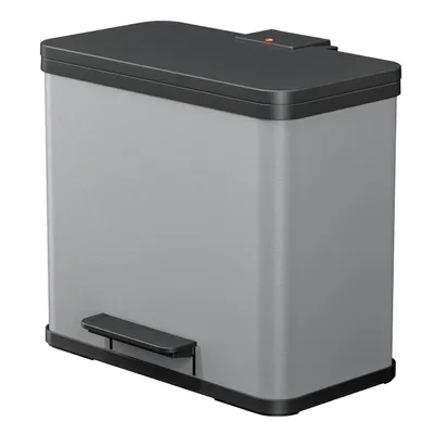 Produktbild von Hailo Öko trio Plus L Tret-Mülltrenner - freistehender 3 x 9 Liter Dreifachmülleimer aus Stahlblech - Mülltrennsystem mit soft close Deckel - 3-fach Abfalltrenner für die Küche - Silber