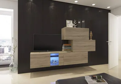 Immagine prodotto di Parete attrezzata Furnitech soggiorno | parete attrezzata moderna | parete attrezzata soggiorno con mensole e mobile TV | mobile soggiorno senza LED (Troja AN85-17S-M5 1B)