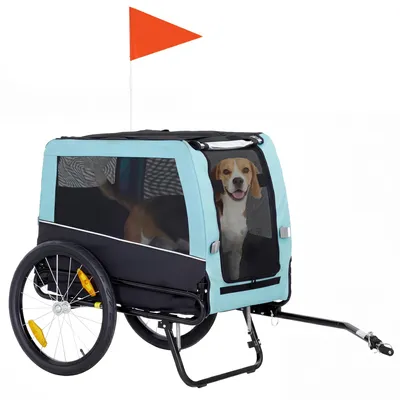 Obrázek produktu pro Přenosný pelíšek pro psy – skládací – bezpečnostní reflexní prvky – vodítko – pro psy do 20 kg – rozměry 143 x 70 x 90 cm – světle modrá barva