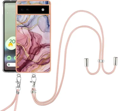 Produktbild von Google Pixel 6A Handykette Hülle, Muster TPU Bumper Schutzhülle mit verstellbarem Tragegurt für Google Pixel 6A Rosa