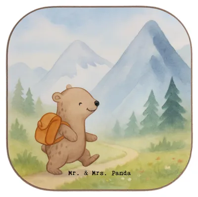 Produktbild von Mr. & Mrs. Panda Untersetzer Glas Bär Bergsteigen Design - Weiß - Geschenk, Tischschoner, Tassenuntersetzer, Alpinwandern, Holzuntersetzer, Coaster, Wandern, Alpinismus