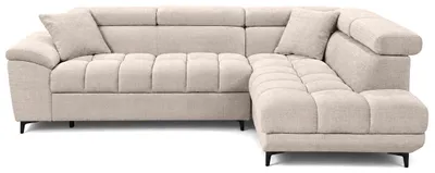 Image de Best Mobilier Camille - Canapé d'angle droit 5 places convertible avec têtières et coffre en velours texturé , Beige