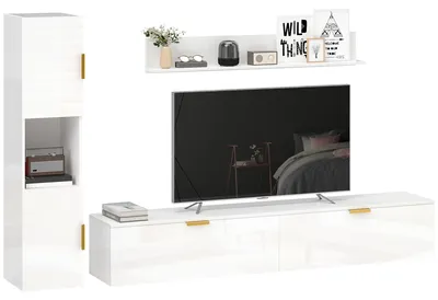 Produktbild von HOMCOM Wohnwand Wohnzimmer mit Wandregal und Aufbewahrungsschrank, Klapptüren