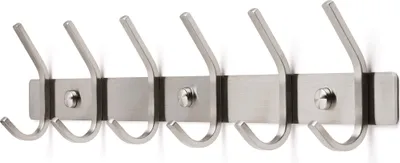 Produktbild von TOJ Living Wandgarderobe - 46CM - 12 Haken - Garderobenhaken - Garderobenhaken Wand - Garderobenhaken Wand - Wandgarderobe silber - Garderobenstange Wandmontage - Wandhaken Kleiderschrank - Edelstahl - Silber