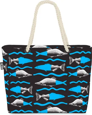 Produktbild von VOID Fische Meer Muster Blau Strandtasche Shopper 58x38x16cm 23L XXL Einkaufstasche Tasche Reisetasche Beach Bag