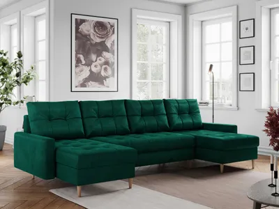Produktbild von Ecksofa U-form mit Schlaffunktion, Bettkasten, Couch Sofa - COLIN U - Grün