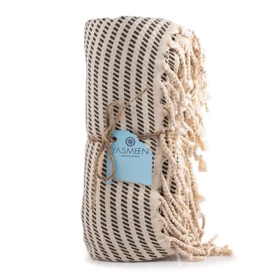 Produktbild von Badetuch 92 x 152 cm – 100% Baumwolle – 430 g/m² – Saunatuch – Strandtuch – Pestemal Hamamtuch - schnelltrocknend und leicht (Khaki, 92x152 cm)