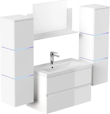 Produktbild von HOME DELUXE - Badmöbel - Set - WANGEROOGE BIG Deluxe – Größe: XL, Farbe: Weiß, Breite Waschbecken: ca. 80 cm I Badezimmermöbel Waschtisch Waschbecken