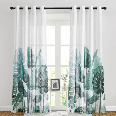 Image de Rideaux de salon, ensemble de 2 pièces - Hauteur 240 cm x Largeur 132 cm - Rideaux en voile - Semi-transparents - Rideaux décoratifs - Motifs imitation lin