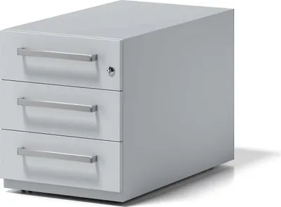 Produktbild von Rollcontainer Note mit Griff, lichtgrau, mit 3 Universalschubladen