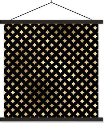 Produktbild von MuchoWow® Textilposter Muster - Sterne - Gold 120x120 cm mit schwarzem Rahmen - Aufhängungsset