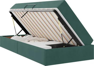 Produktbild von Aufbewahrungsbett mit Matratze Dunkelgrün 90 x 200 cm Samt