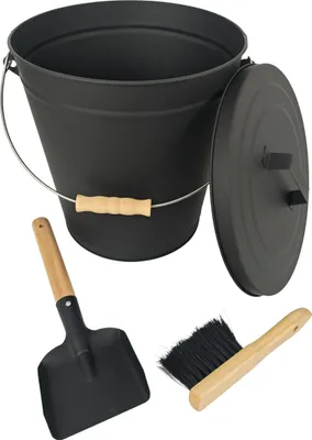 Immagine prodotto di Relaxdays Contenitore per la cenere con coperchio, 20 litri, con scovolino e paletta per camino inclusi, contenitore per la cenere con manico, nero/naturale