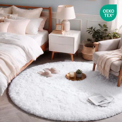 Productafbeelding van Rond vloerkleed van zachte pluche, diameter 100 cm, geschikt voor de slaapkamer