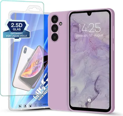 Produktbild von Hülle für Samsung Galaxy A34 5G mit 9H Displayglas Displayschutz Plus Case Cover Bumper Silikon Softgrip Schutzhülle Farbe: Lila