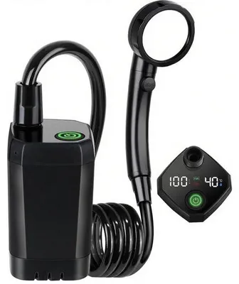 Produktbild von Portabiles Dusche mit Pumpe und Temperaturanzeige für Außen, Garten, Auto, Strand, Reisen