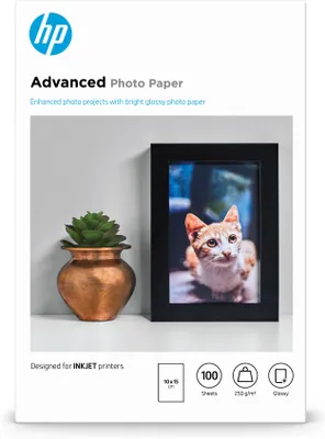 Image de HP Advanced Photo Paper, Glossy, 250 g/m2, 10 x 15 cm (101 x 152 mm), 100 sheets papier photo noir, bleu, blanc brillant