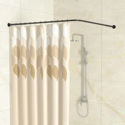 Obrázek produktu pro Nastavitelná rohová sprchová tyč ve tvaru L – 24"–53" x 53" – ohnutá pod úhlem 90 stupňů – nerezová ocel – černá