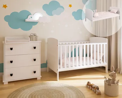 Produktbild von ZEE, Babybett Kinderbett, 2w1 Bett Philip mit Wickelaufsatz, 140x70cm, Weiß