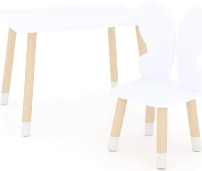 Produktbild von DEKORMANDA – Kindertisch mit Stuhl – Kinderzimmermöbel – Schmetterlingsflügelsessel für kleine Tierliebhaber – weißer Kindertisch 65 x 50 cm mit 1 Stuhl – Kindertisch und Stuhlset, ideal zum Lernen und Spielen