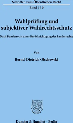 Produktbild von Wahlprüfung und subjektiver Wahlrechtsschutz.