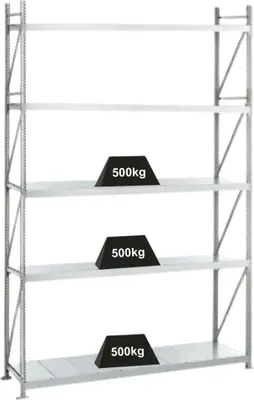 Produktbild von Schulte Weitspannregal mit Stahlpaneelen WS 3000 | Grundregal | HxBxT 300x250x60cm | 5 Ebenen | Fachlast 500kg | Verzinkt