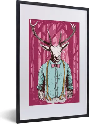 Produktbild von MuchoWow® MuchoWow® Gerahmtes Poster Jahrgang - Hirsch - Wald 40x60 cm - Poster mit zchwarzem Bilderrahmen - Poster in Rahmen