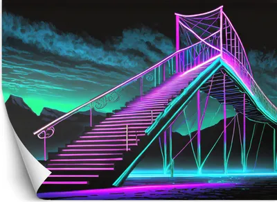 Produktbild von Vlies fototapete Neon-Treppe Futuristische Abstraktion 450x315 cm Feeby Lila inkl. Kleber einfache Montage