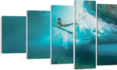 Produktbild von Bild auf Leinwand - Leinwandbild - 5 Teile - Surfen Unterwasser Frau - 100x60cm - Wand Bild - Wanddeko - Wandbilder - Leinwanddruck - Bilder - Wanddekoration - Leinwand bilder - EG100x60-4898