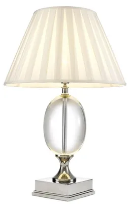 Produktbild von Casa Padrino Designer Tischleuchte in Silber mit Kristallglas und weißem Stoffschirm 17 x 43 x 67 cm