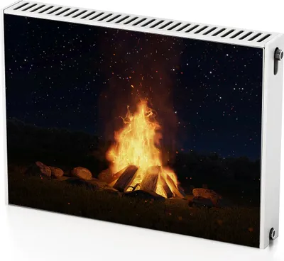 Produktbild von Lagerfeuer – Magnetische Heizkörperabdeckung – 80x60 cm – Magnet Heizkörperabdeckung – 3D Würfel – Heizkörperverkleidung – Magnetische Wandverkleidung – Wetterfest
