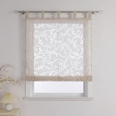 Produktbild von Raffrollo Voile Gardinen mit Schlaufen Raffgardine Ausbrennermuster halbtransparent Sand BxH 120x150cm