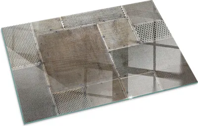 Produktbild von Perforiertes Blechmuster – Glasbodenplatte für – Kaminofen – Kaminplatte Glas – Schutzglas – Funkenschutzplatte –Glasbodenplatte Feuerfeste – Hitzeschutzplatte – Bodenschutz aus Glas – 100x70 cm