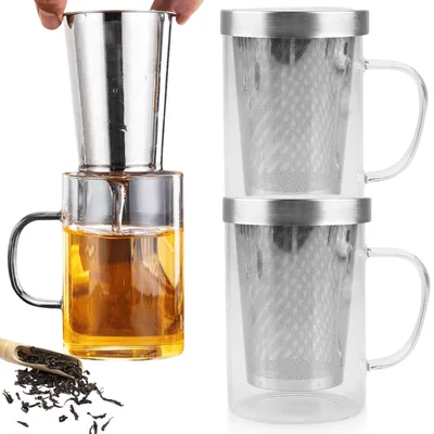 Teetassen mit Sieb, 2er-Set, 500 ml, Borosilikatglas, Edelstahl