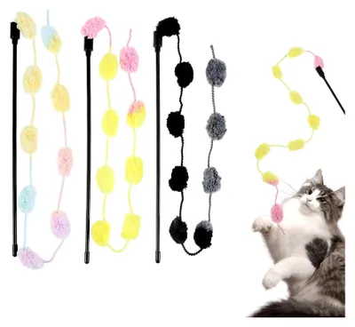 Produktbild von 3 Packungen interaktive Katzenstäbchen mit Plüschball und Regenbogenbandseil