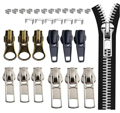 30-tlg. Reißverschluss-Reparaturset, Metall, mit Zuglasche, 12 Schieber