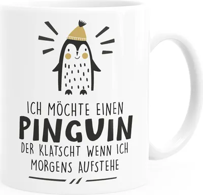Produktbild von Kaffee-Tasse mit Spruch Ich möchte einen Pinguin Bürotasse lustig Kaffeebecher MoonWorks® uni - weiß Keramik-Tasse