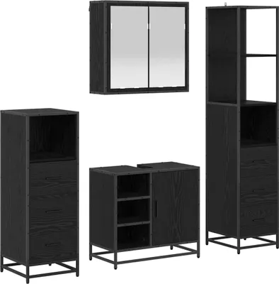 Obrázek produktu pro vidaXL Koupelnový nábytek set 4 ks černý dubový materiál na bázi dřeva