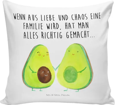 Produktbild von Mr. & Mrs. Panda kuschelkissen 40x40 Avocado Pärchen - Weiß - Geschenk, Schwangerschaft, Deko Kissen, Gesund, Sofakissen, Hochzeit, Avocados, Familie, Liebe