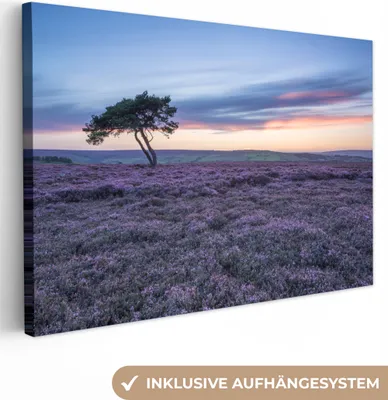 Produktbild von OneMillionCanvasses® - Leinwandbilder - 140x90 cm, Baum in der Heidelandschaft, Wandbilder Kunstdruck Wanddekoration