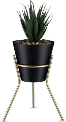 Produktbild von Blumenständer Metall mit Abdeckung, Loft, Gold Schwarz, Blumentopf, 20 cm