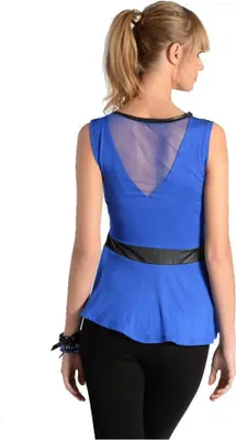 Produktbild von Damen Peplum Bluse Mesh Kunstleder; Blau S/M 36/38
