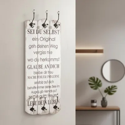 Image de Mucola Portemanteau mural 100cm Portemanteau avec 6 patères Shabby Chic Bois Panneau de garde-robe - Proverbe Sois toi-même