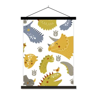 Produktbild von MuchoWow® Textilposter Dinosaurier - Schnittmuster - Jungen - Dino - Kinder 90x120 cm mit schwarzem Rahmen - Dekoration