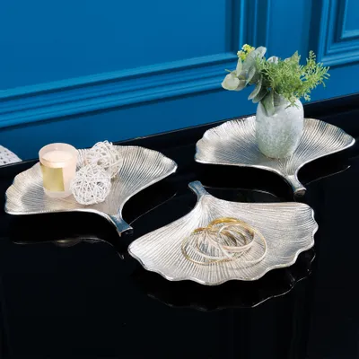 Produktbild von riess-ambiente Dekoratives Schalen 3er Set GINKGO 30cm silber Metall Dekoschale Ablage