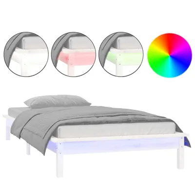 Image de Cadre de lit à LED sans matelas blanc 90x200 cm bois massif